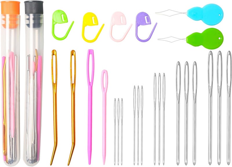 HEKISN 45Pcs Large Eye Blunt Yarn Needles kit, Assorted Sizes Bent Tapestry Darning Needle, Sewing Needles with Needle Threaders & Stitch Markers for Knitting Crochet (Orange&Black) - Image 1